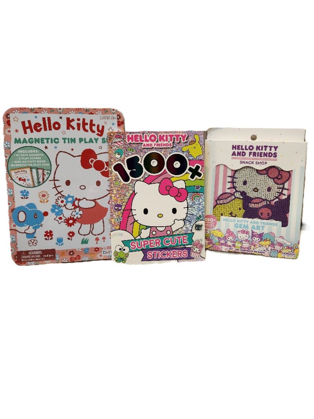 HELLO KITTY (3) Activity Sets: Magnetic Tin Play Set / Sticker Book / Gem Art